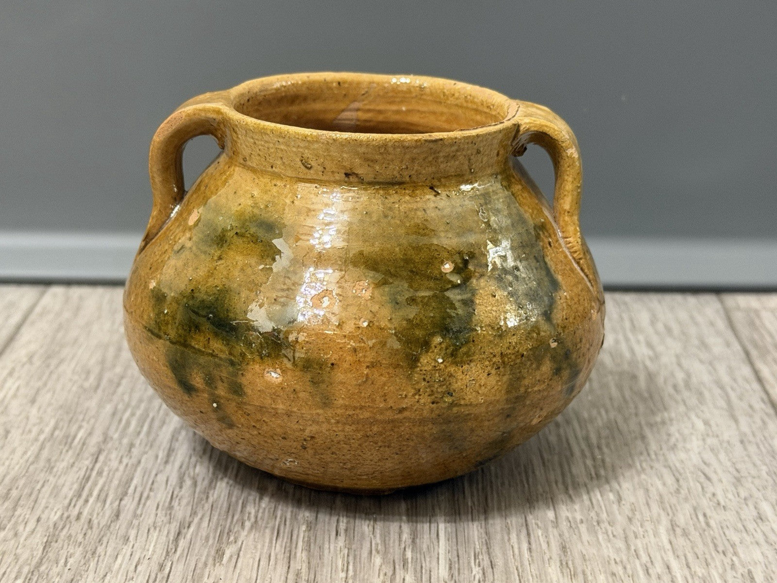 Handmade Multicolor Clay Pot With Handles, Brown And Green