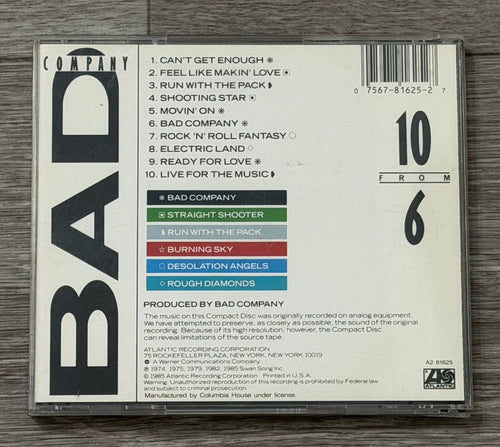 10 from 6 by Bad Company CD 1985 Atlantic Label A2 81625 Cracked Case