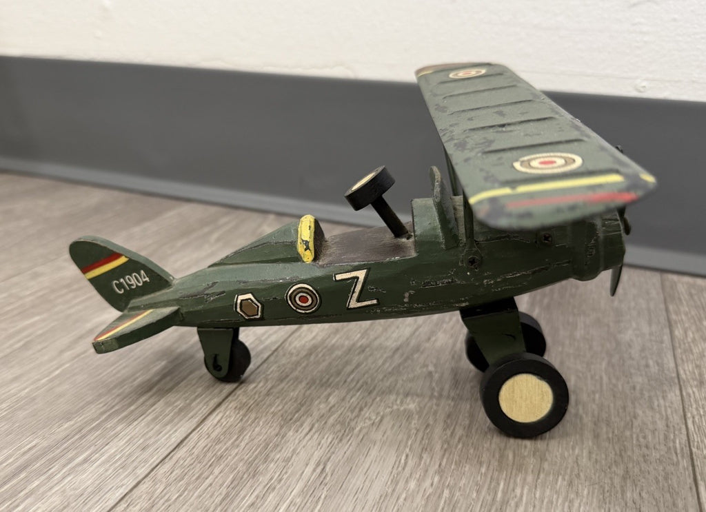 Vintage Folk Art Wood  and Metal Airplane Wooden & Painted Primitive Toy Plane