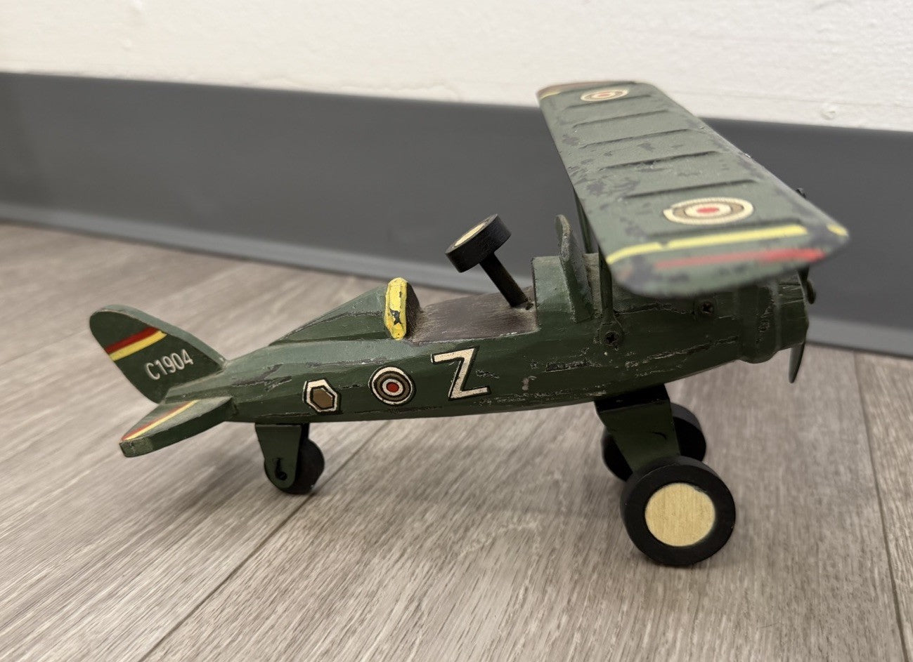 Vintage Folk Art Wood  and Metal Airplane Wooden & Painted Primitive Toy Plane