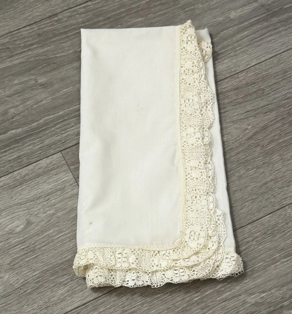 Vintage Handkerchief Crochet Edge 23" square approx. Floral Edge