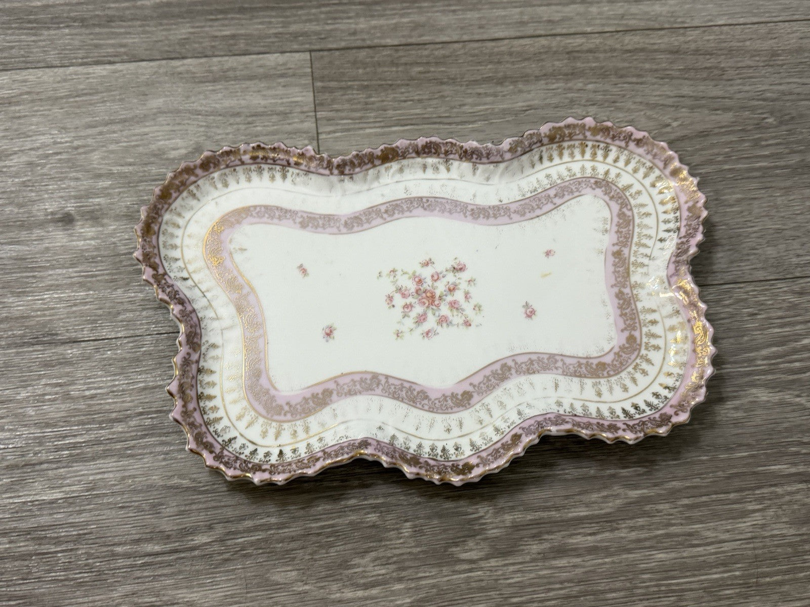 Victoria Carlsbad Austria Dresser Vanity Tray Floral Butterfly Shape Pinks