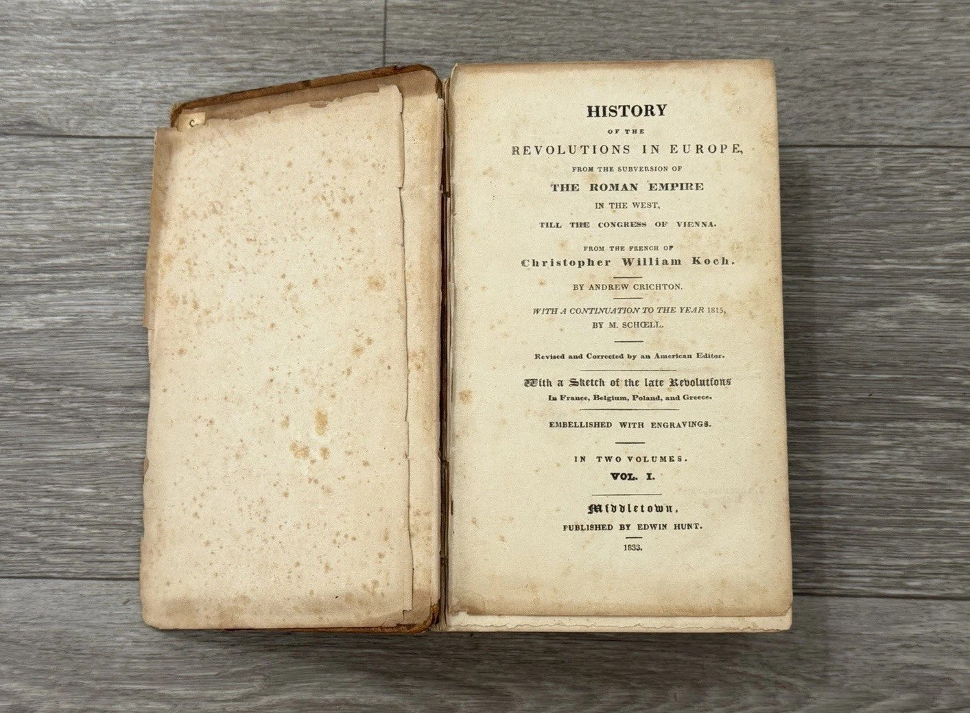 Ant. 1833 Book History of the European Revolutions Vol I Koch Crichton Schoell