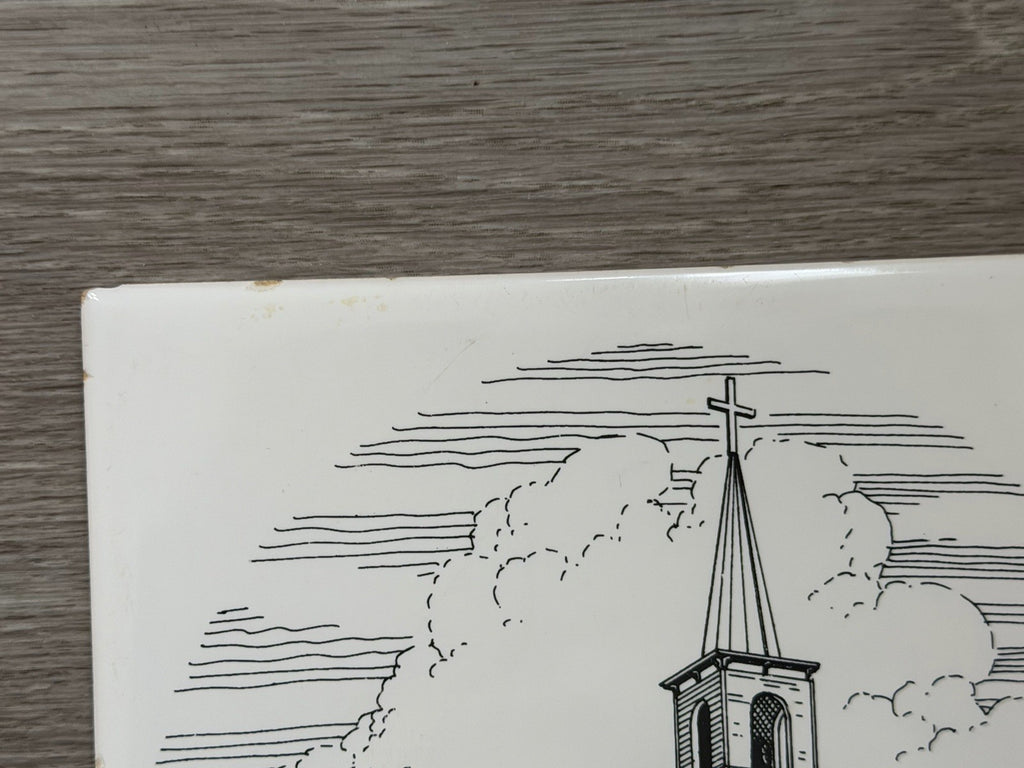 Elim Lutheran Church Hooper, Nebraska 1871-1971 Black & White Tile Trivet Cork