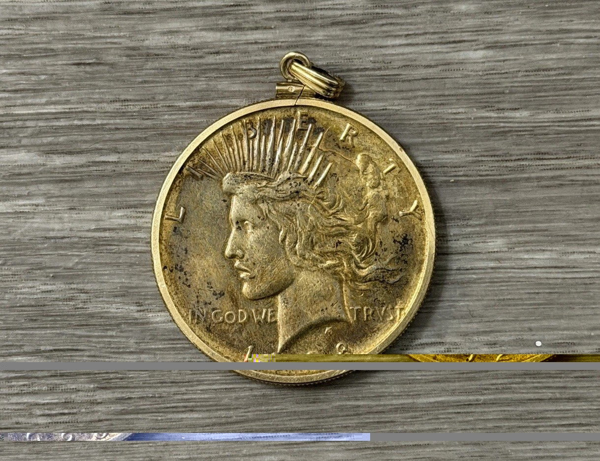 1928 PEACE SILVER DOLLAR Vintage US Coin Circulated Pendant Gold Tone Added