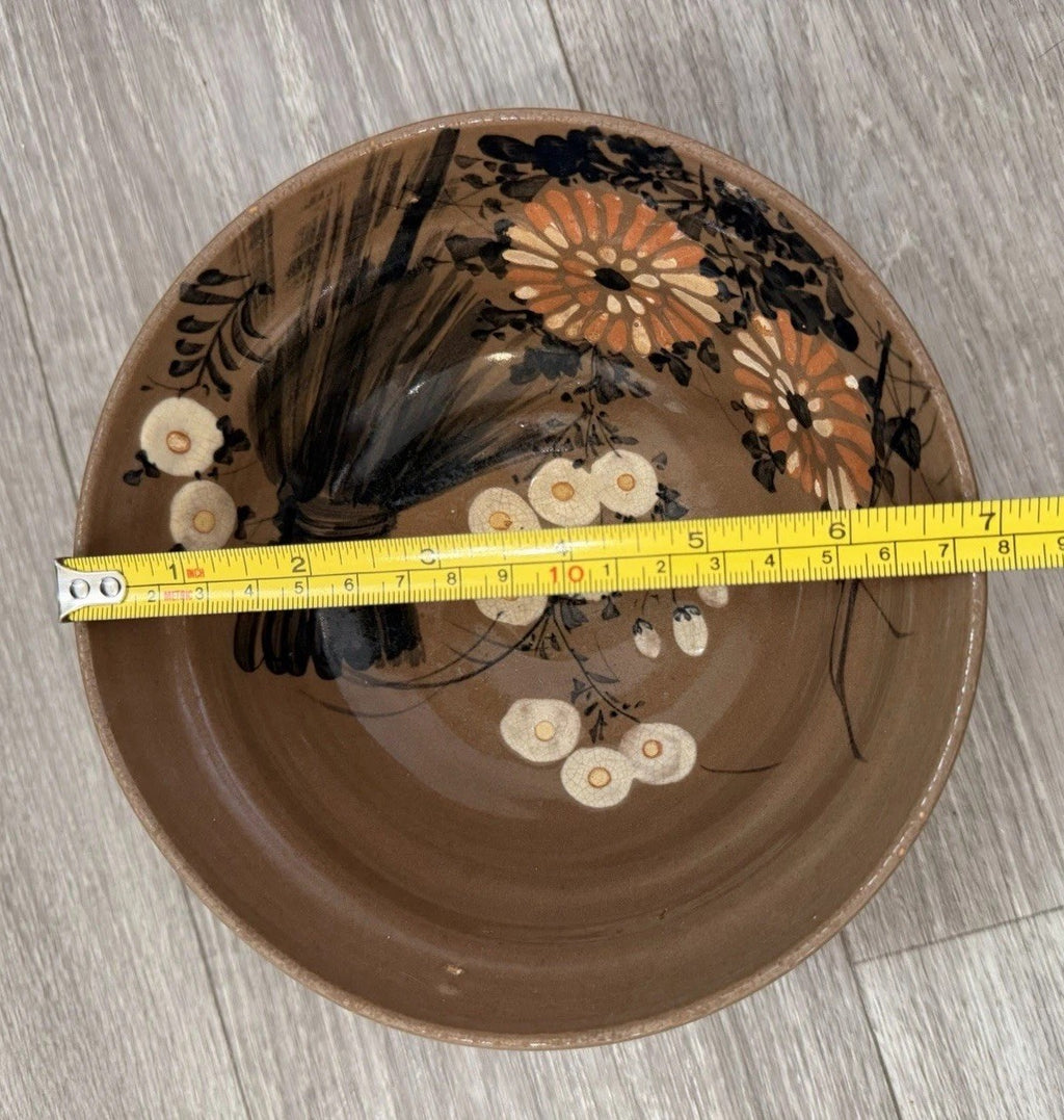 Vintage Japanese Retro Floral Bowl Ceramic Serving Bowl Brown READ