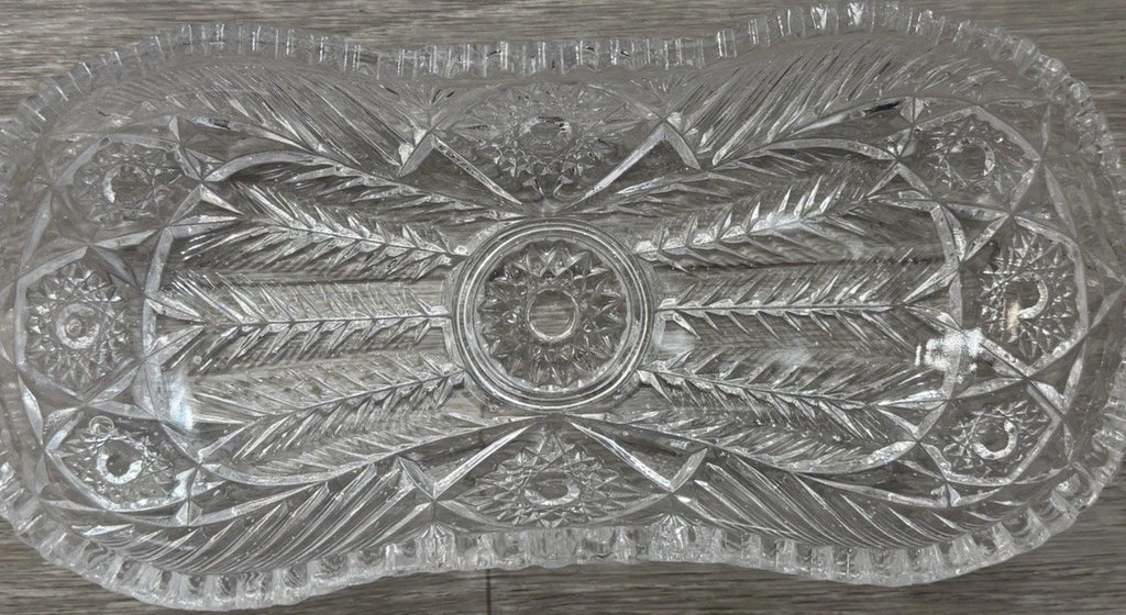 American Brilliant Sawtooth Cut 9 7/8" X 4.5" Glass Crystal Celery  Dish Damaged