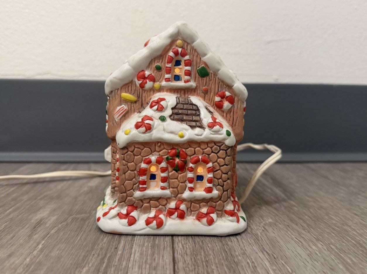 Vintage Porcelain Christmas Light Up Holiday House Decoration - Works
