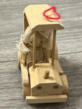 Vintage Handmade Wooden Car Girl Christmas Tree Ornament Heart 80s Doll Folk Art