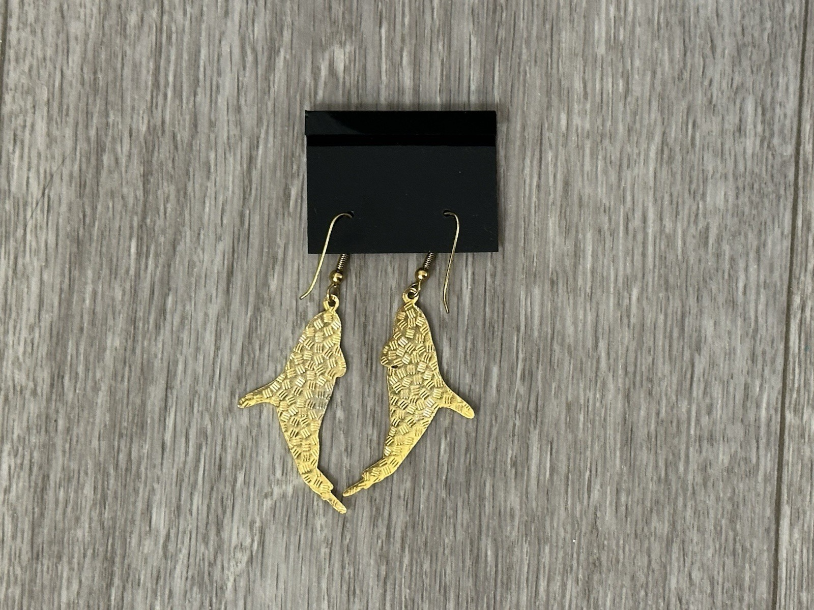 Vtg Goldtone Enamel Dolphin Drop Dangle Pierced Earrings 1.5"