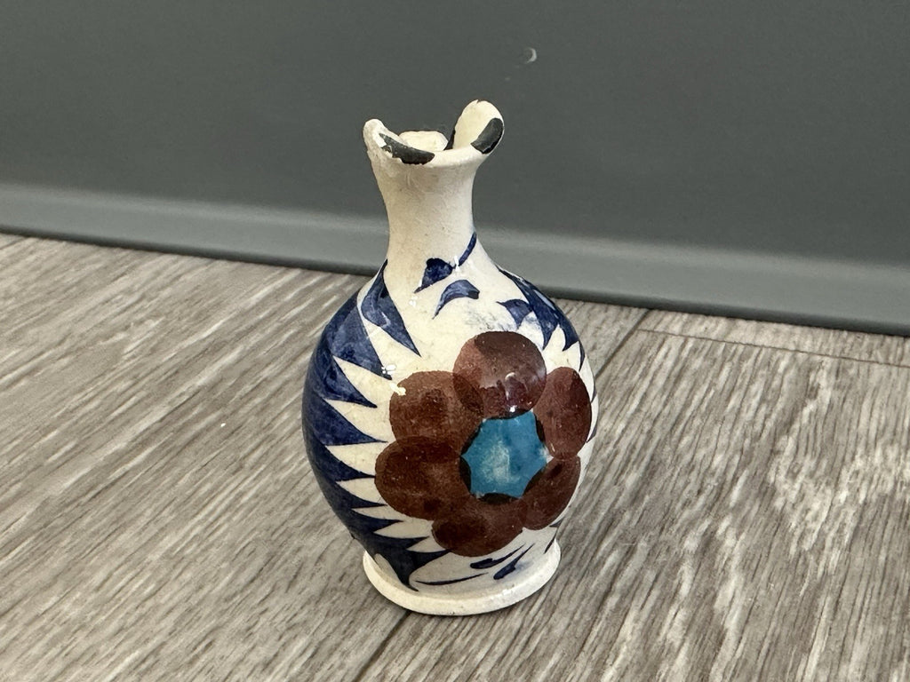 Adorable Vintage Pottery Mini Vase 2.5” Tall Hand Painted - Flower Design