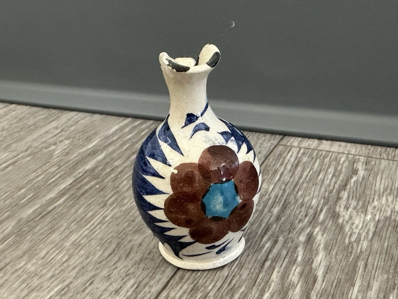 Adorable Vintage Pottery Mini Vase 2.5” Tall Hand Painted - Flower Design