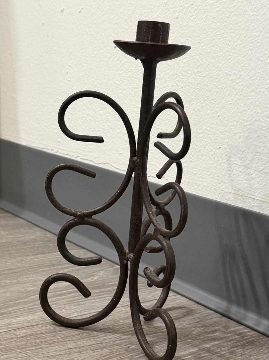 Brown Metal Scroll Swirl Decorative Taper Candle Holder Wrought Iron