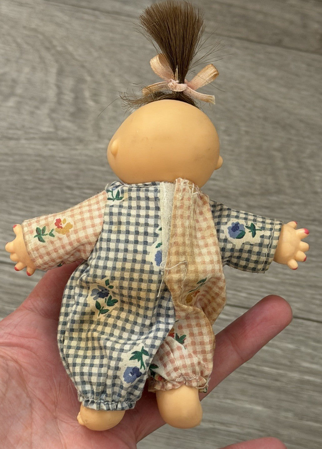 Cabbage Patch 1995 Vintage Mini Figure Doll Brown Hair Plaid Jumper Needs TLC