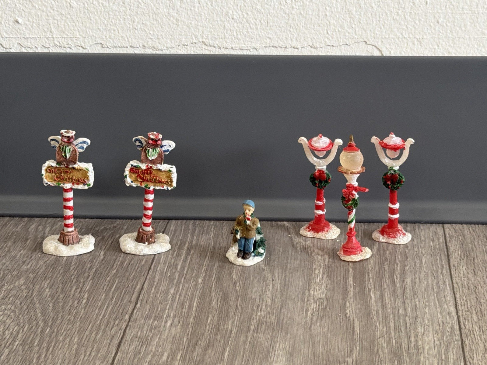 Small Multicolor Resin Christmas Figurines Set, Traditional Style, Pack of 6