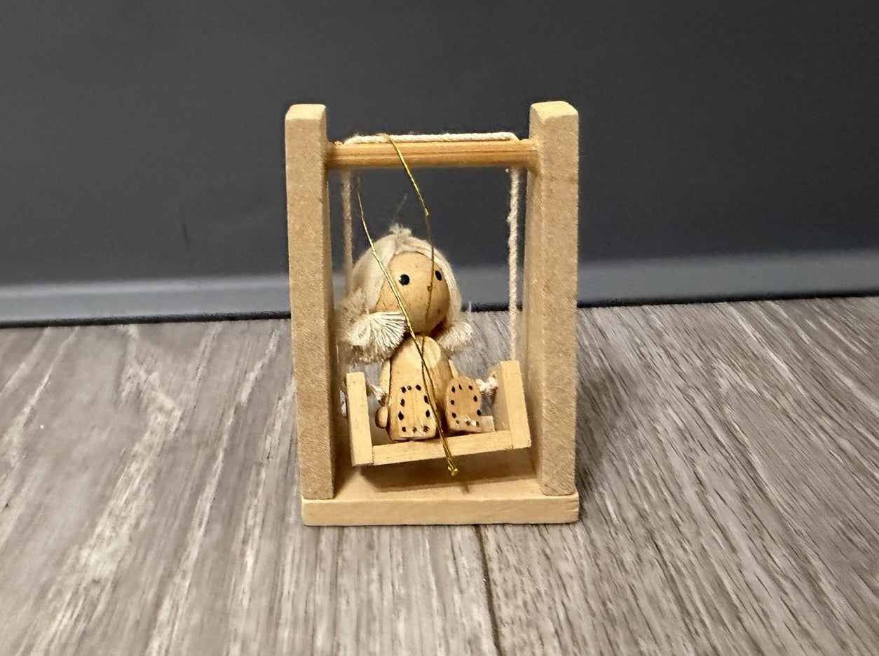 Vintage Wood  Girl on Swing Christmas Ornament 3”