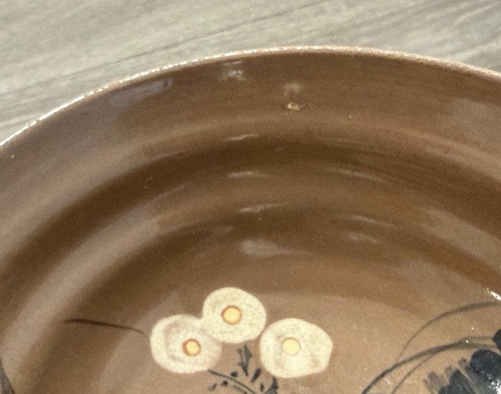 Vintage Japanese Retro Floral Bowl Ceramic Serving Bowl Brown READ