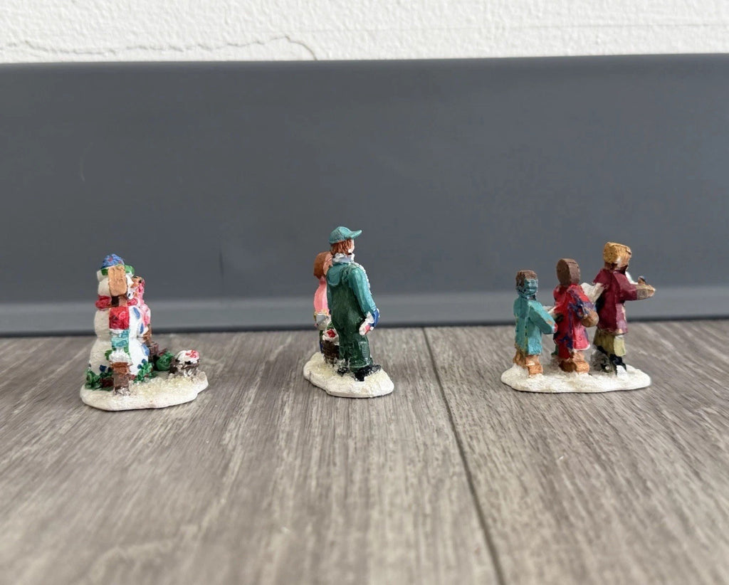 Vintage Christmas Village Gingerbread People Winter Figurines / Lot of 3 Figures