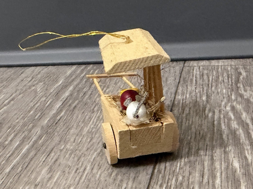 Vintage Pull Cart Christmas Ornament With Mouse Cheese And Apple