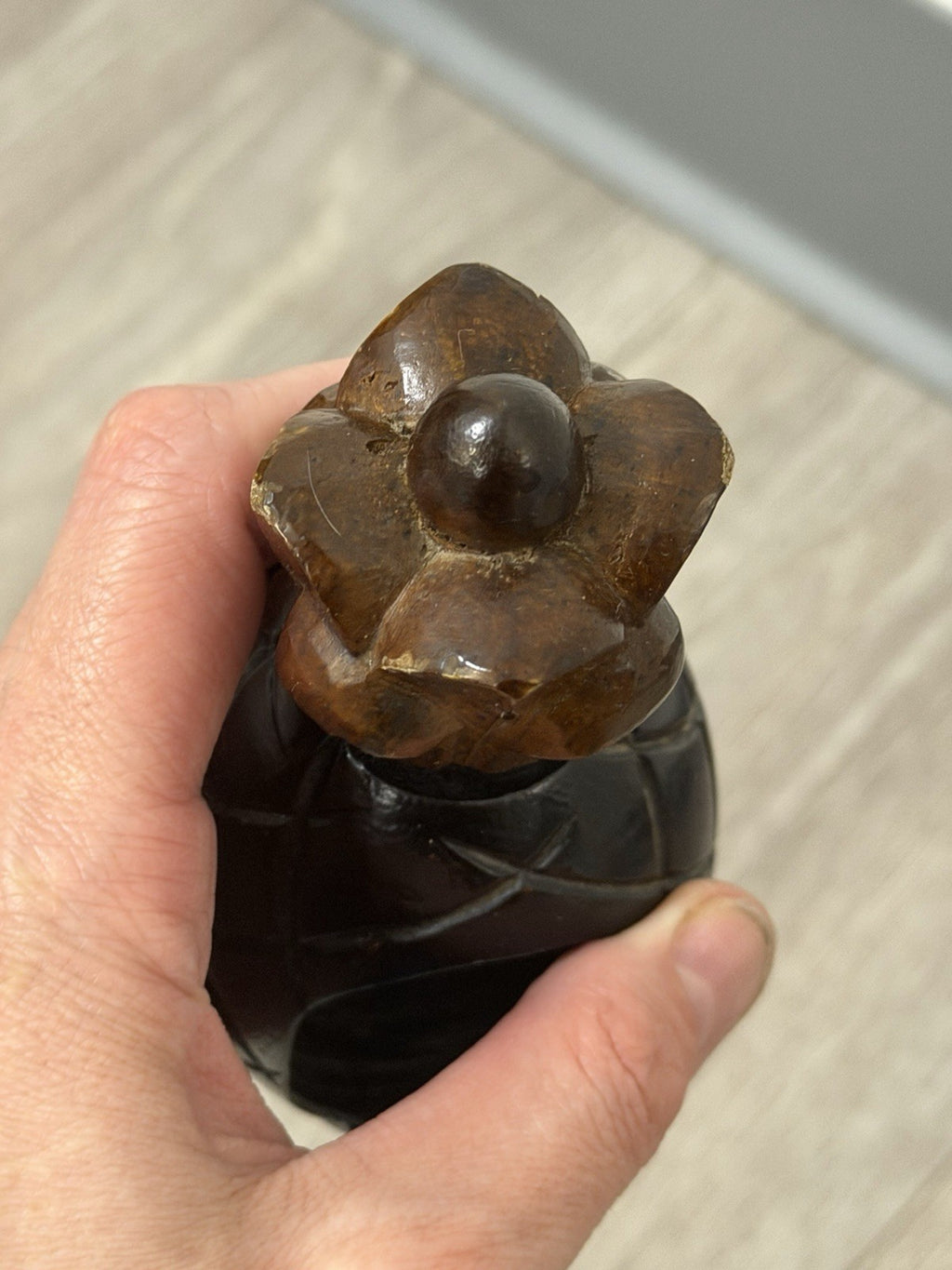 VINTAGE CARVED WOOD PINEAPPLE HAND HELD NUT CRACKER