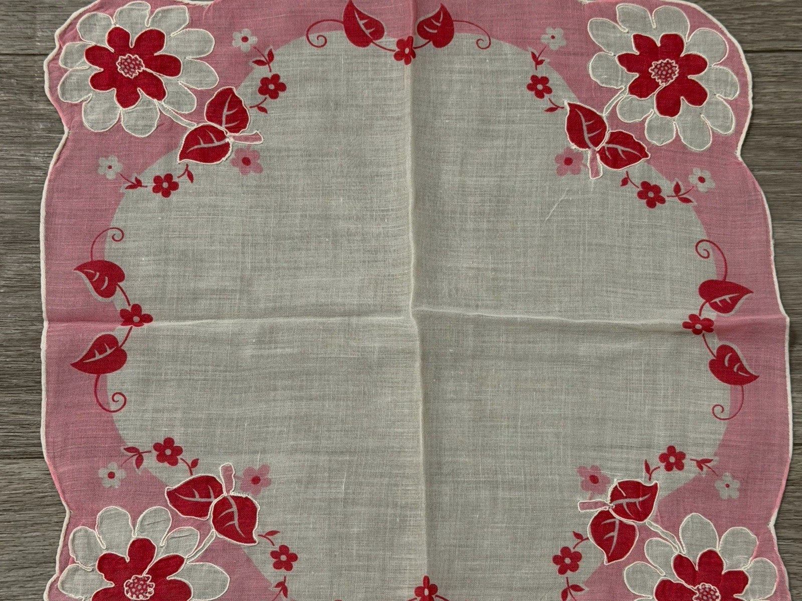 Vintage Pink Flowers Floral Wedding Handkerchief 11.5 X 11.75”