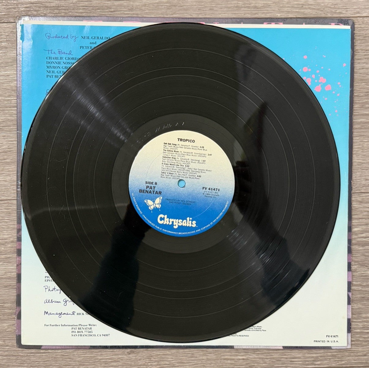 PAT BENATAR: Tropico Chrysalis FV-41471 Rock 1984 Vinyl VG
