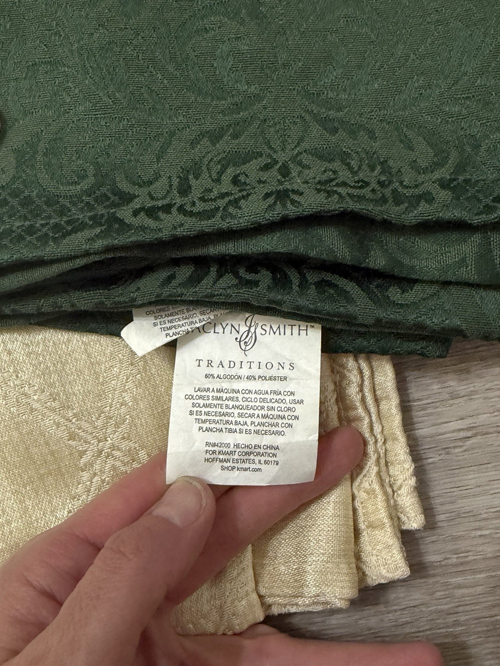 6 Cloth Napkins Cream & Green Festive Fall Holiday Jaclyn Smith Traditions