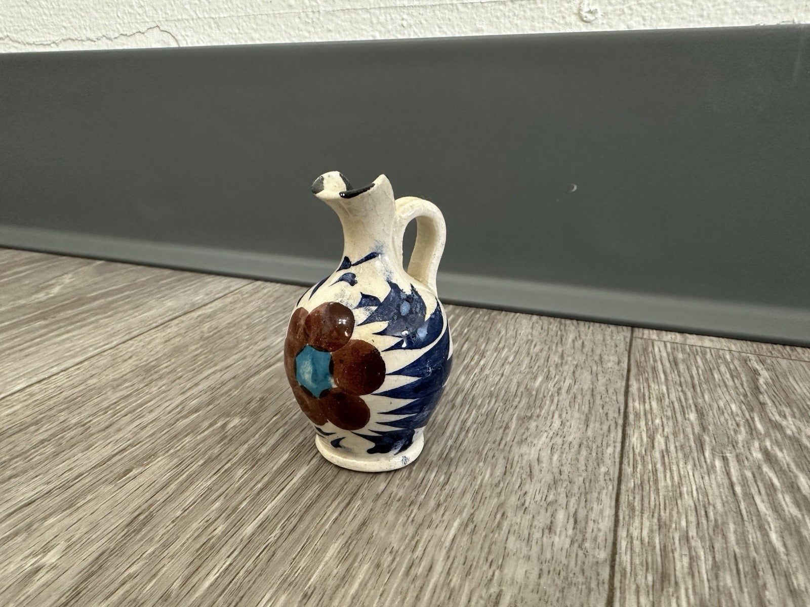Adorable Vintage Pottery Mini Vase 2.5” Tall Hand Painted - Flower Design