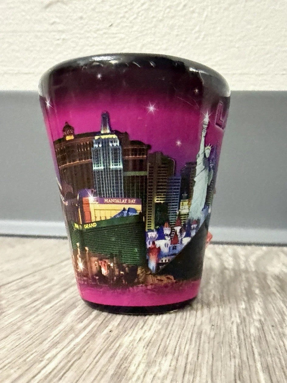 E - Shot Glass - 2.5" Black Las Vegas with inserted Dice