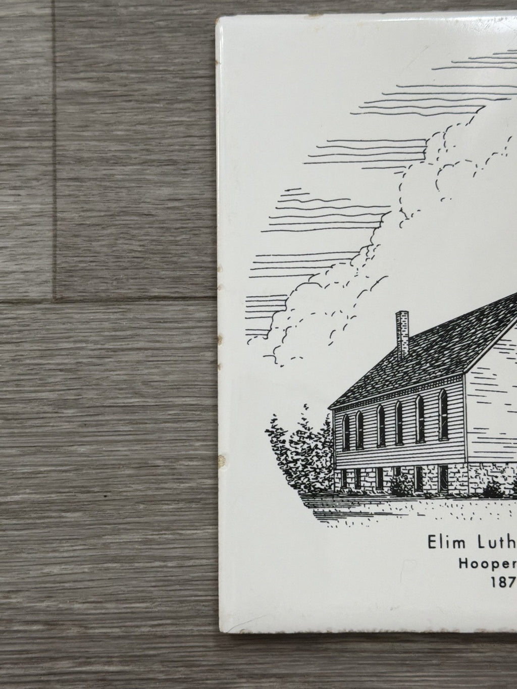 Elim Lutheran Church Hooper, Nebraska 1871-1971 Black & White Tile Trivet Cork