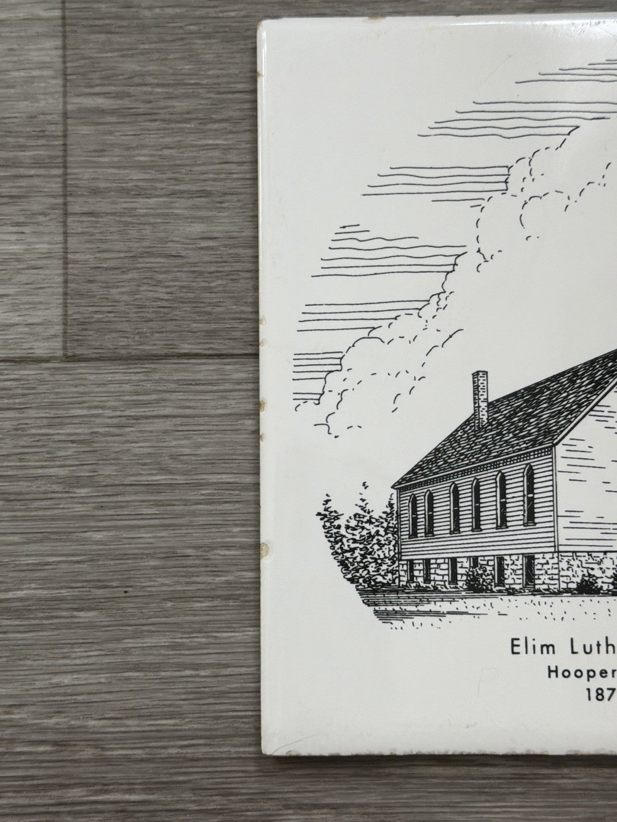 Elim Lutheran Church Hooper, Nebraska 1871-1971 Black & White Tile Trivet Cork
