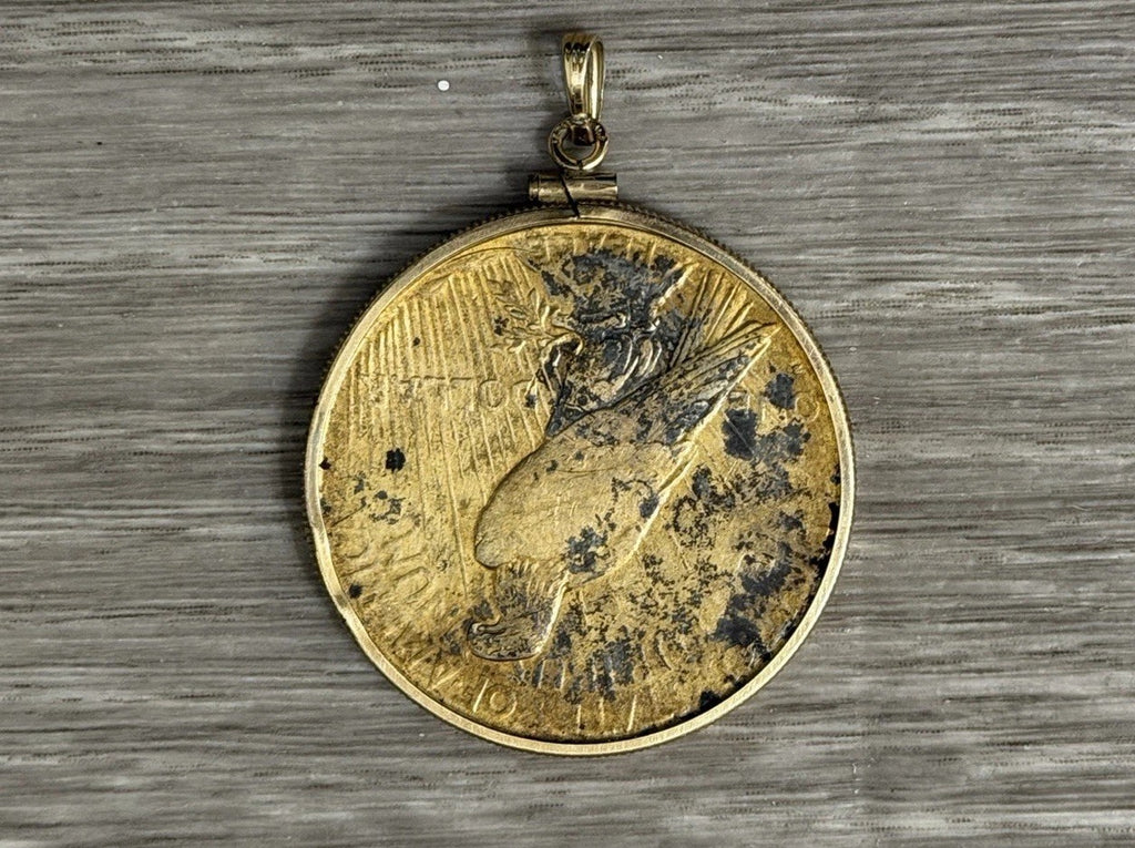 1928 PEACE SILVER DOLLAR Vintage US Coin Circulated Pendant Gold Tone Added