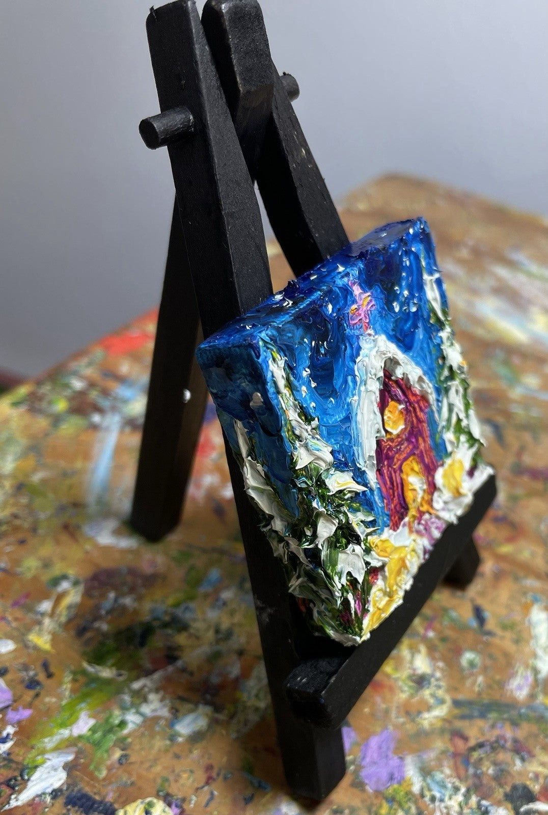 ‘Church In The wild Woods’ New mini oil painting original By Paris Llanso 2x2”