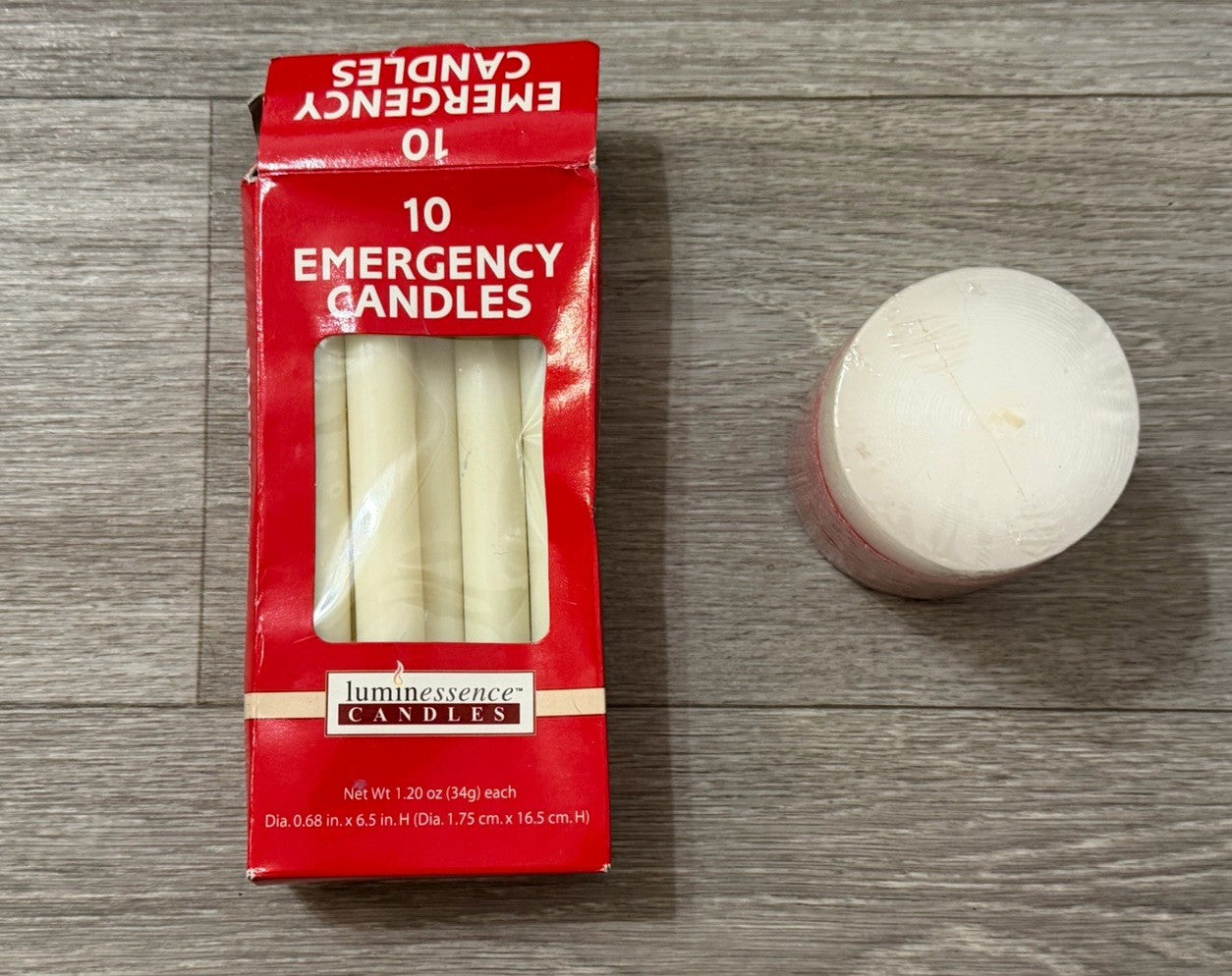 Luminessence Household Emergency Box Of Candles (incomplete) & Red/White Candle