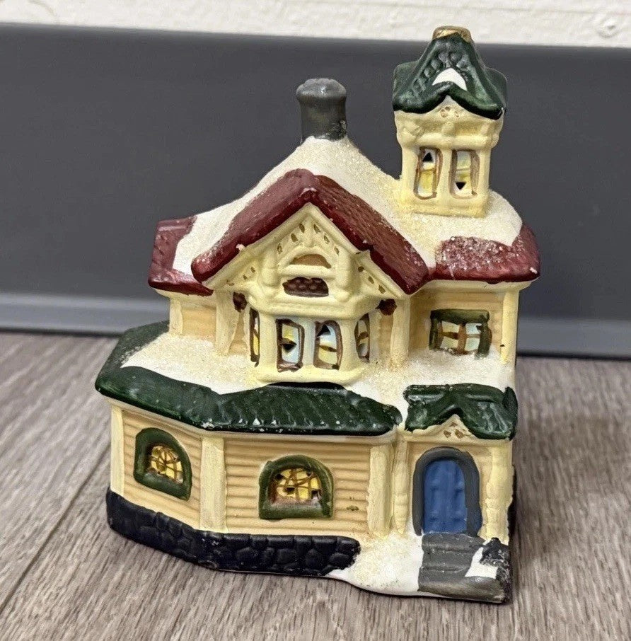 Mini Holiday Time Christmas Village House 3.75” X 4.5” For Tea-light