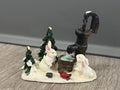 VTG Christmas Village Figurine Water Pump Bunnies Cardinal Bird Resin Snow