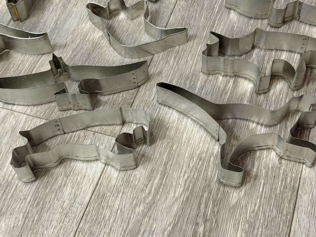 Vintage Cookie Cutters Dinosaur / Prehistoric + 1 Ghost Set of 11 4.5-6" Metal