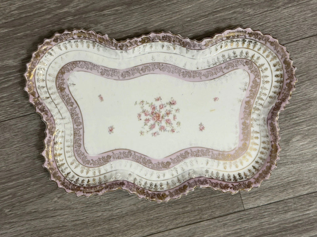 Victoria Carlsbad Austria Dresser Vanity Tray Floral Butterfly Shape Pinks