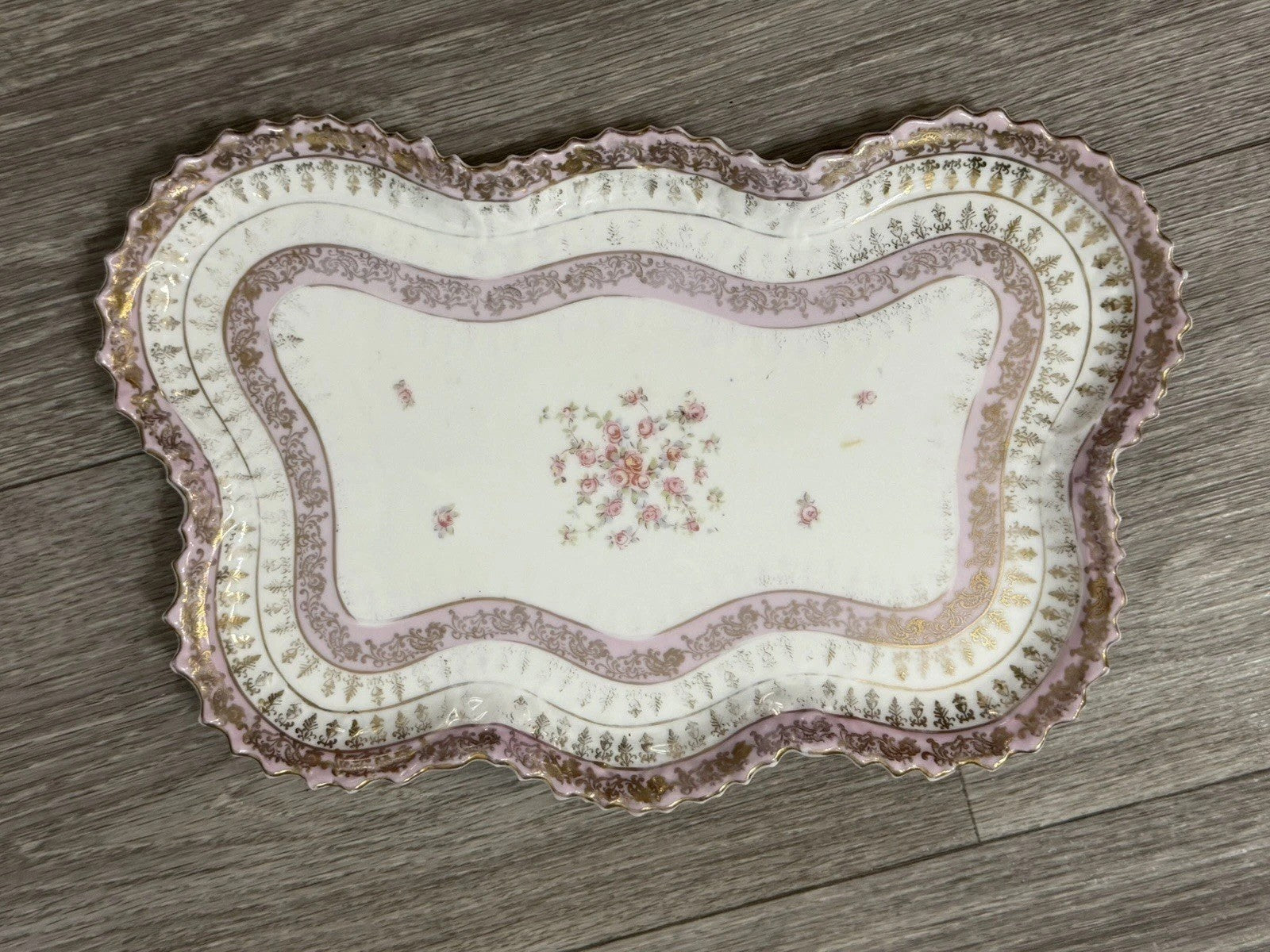 Victoria Carlsbad Austria Dresser Vanity Tray Floral Butterfly Shape Pinks