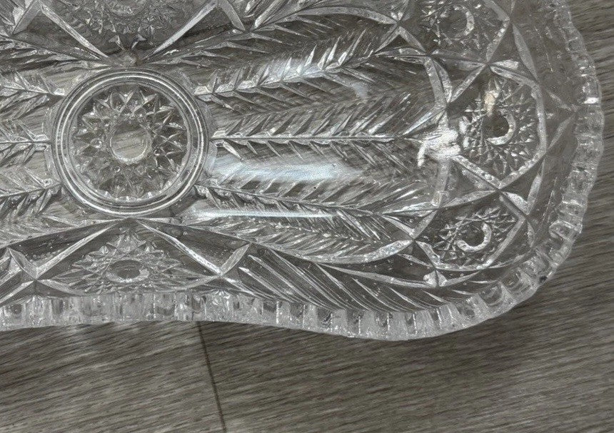 American Brilliant Sawtooth Cut 9 7/8" X 4.5" Glass Crystal Celery  Dish Damaged
