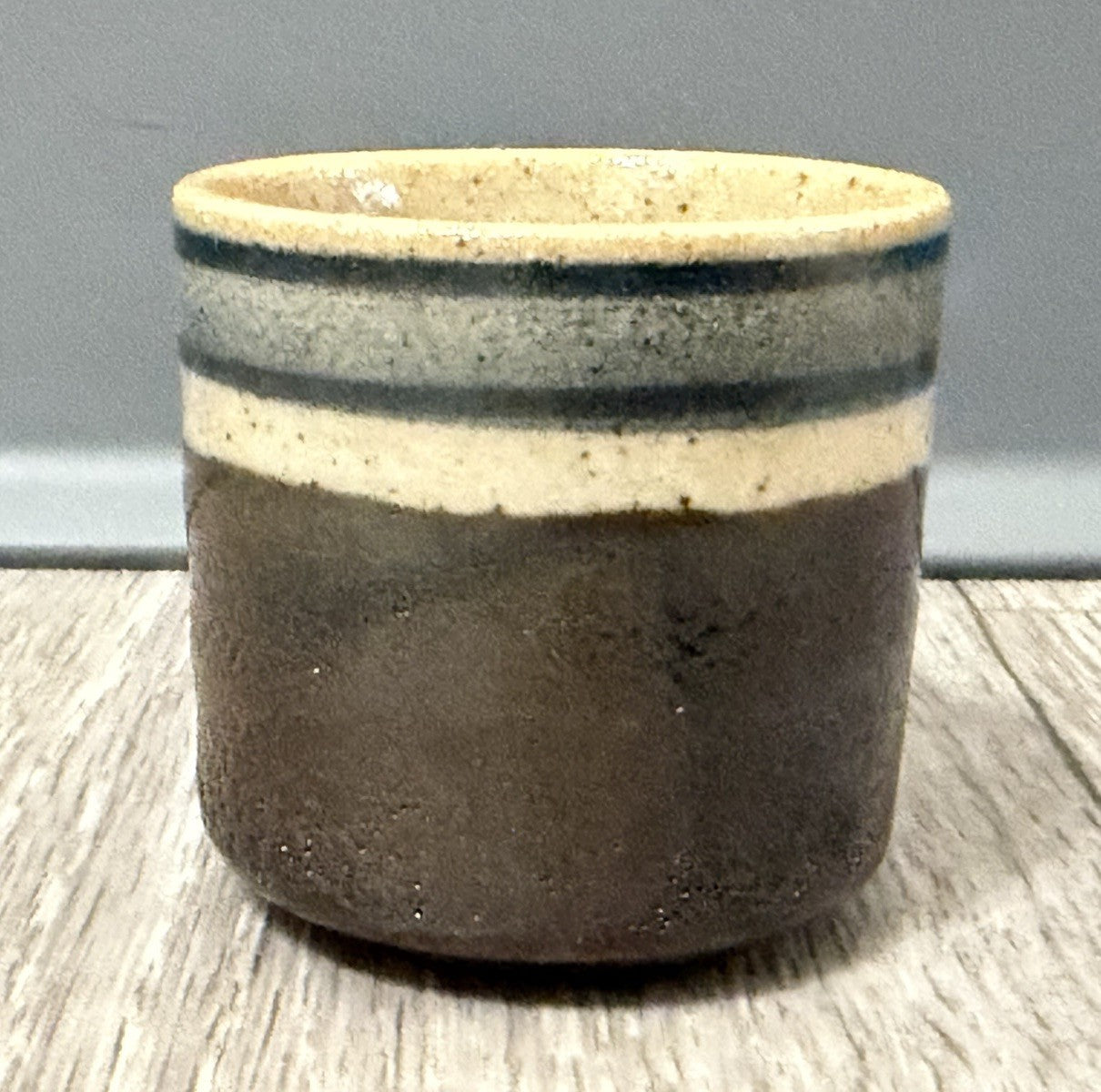 Vintage Japanese Sake Cup Otagiri Original Japan Hand Crafted Brown W/ Lines