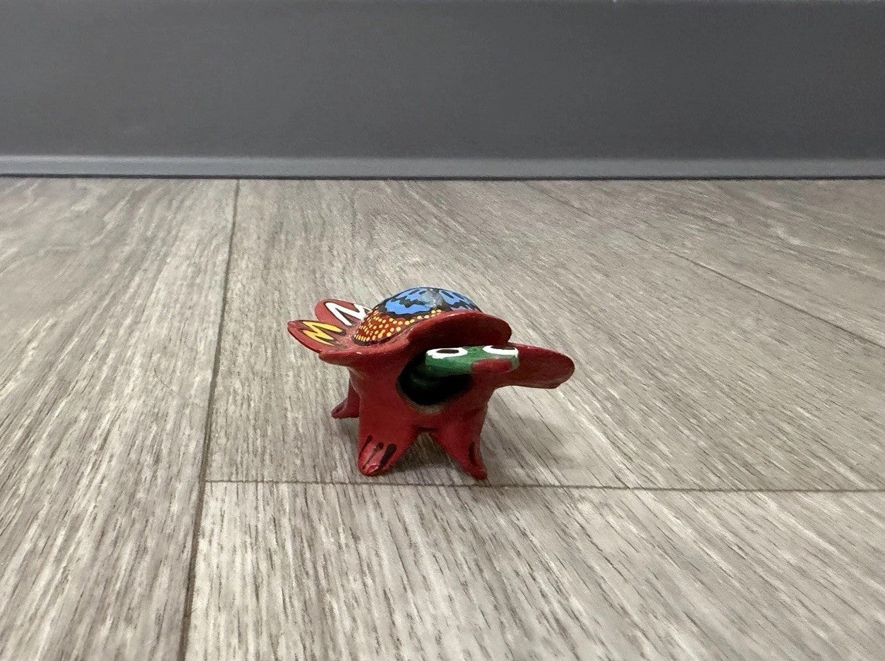 Vintage Nodder Bobble Head Turtle Hand Painted Mexico Folk Art RED Blue