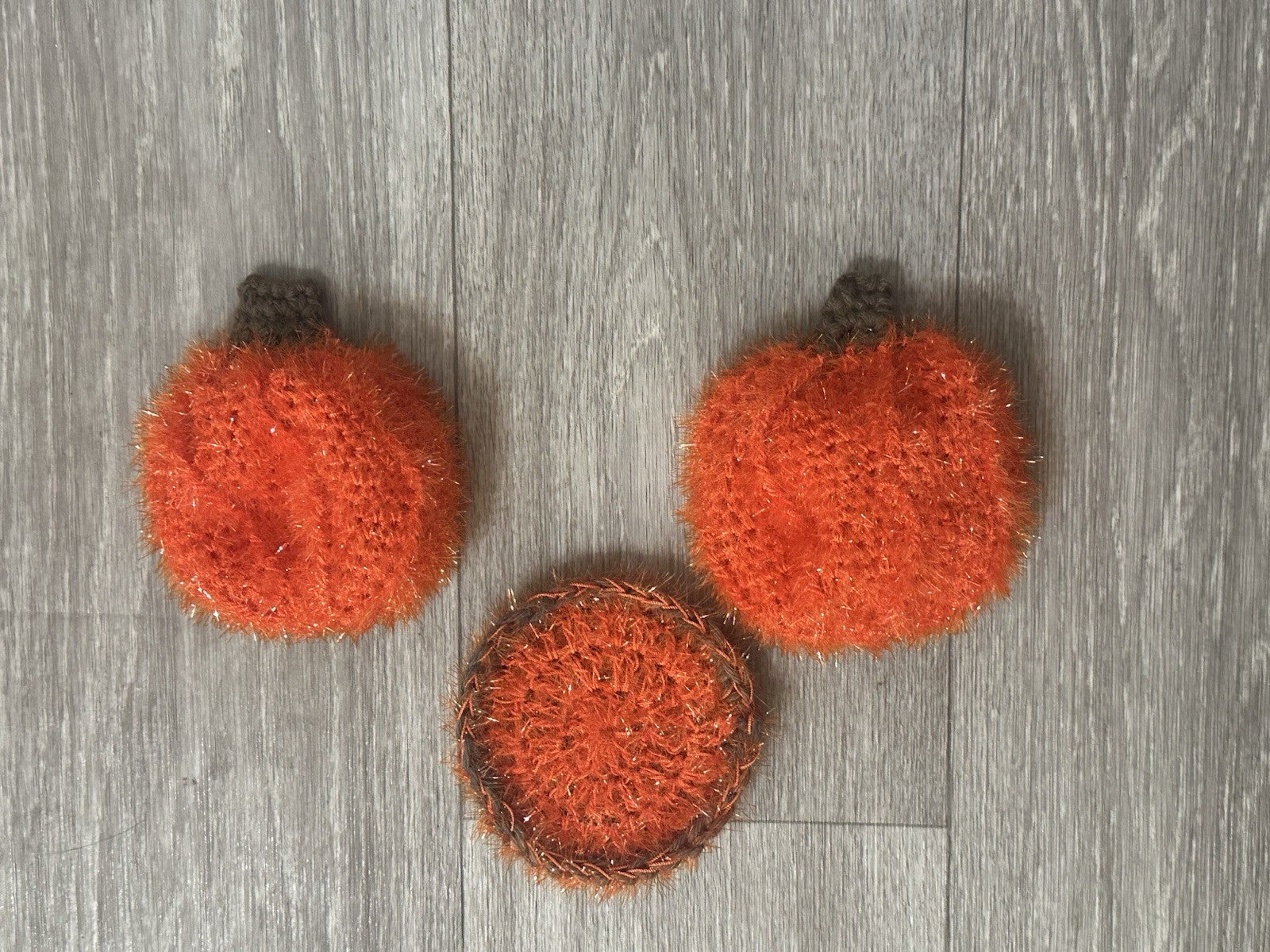 Handmade Crocheted Pumpkin Scrubber Set | 2 Pumpkin & 1 Dual-Sided Round Scrubby