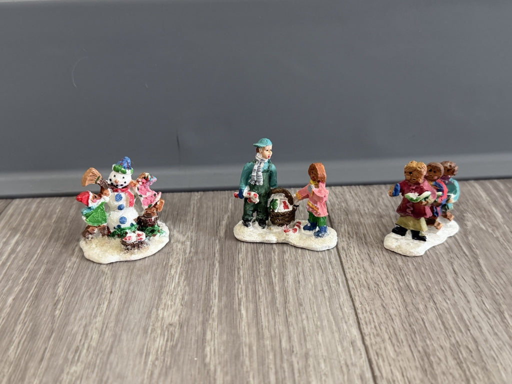 Vintage Christmas Village Gingerbread People Winter Figurines / Lot of 3 Figures