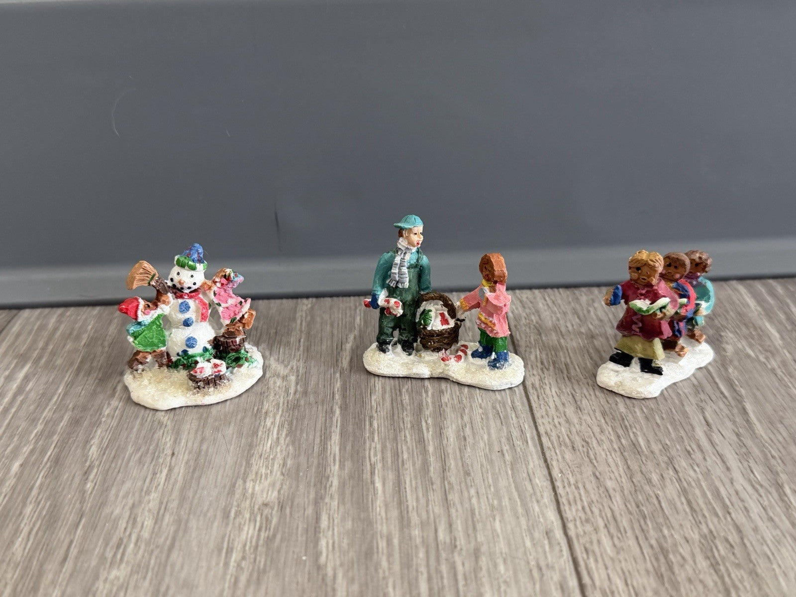Vintage Christmas Village Gingerbread People Winter Figurines / Lot of 3 Figures