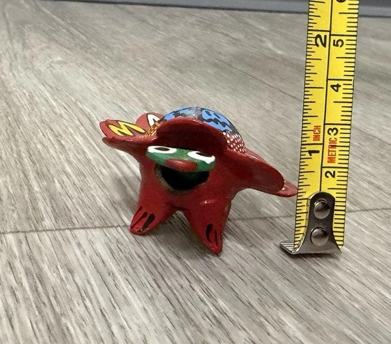 Vintage Nodder Bobble Head Turtle Hand Painted Mexico Folk Art RED Blue