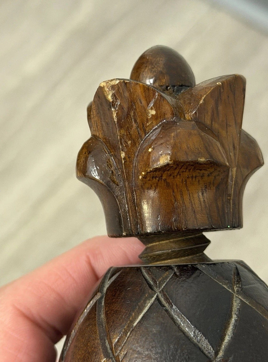 VINTAGE CARVED WOOD PINEAPPLE HAND HELD NUT CRACKER
