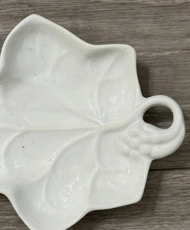 Vintage 1987 Lillian Vernon 67 Grape Leaf shape Trinket Plate White Porcelain