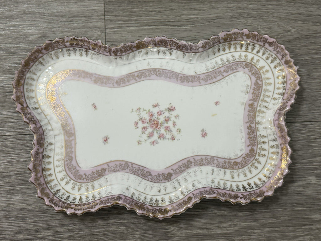 Victoria Carlsbad Austria Dresser Vanity Tray Floral Butterfly Shape Pinks