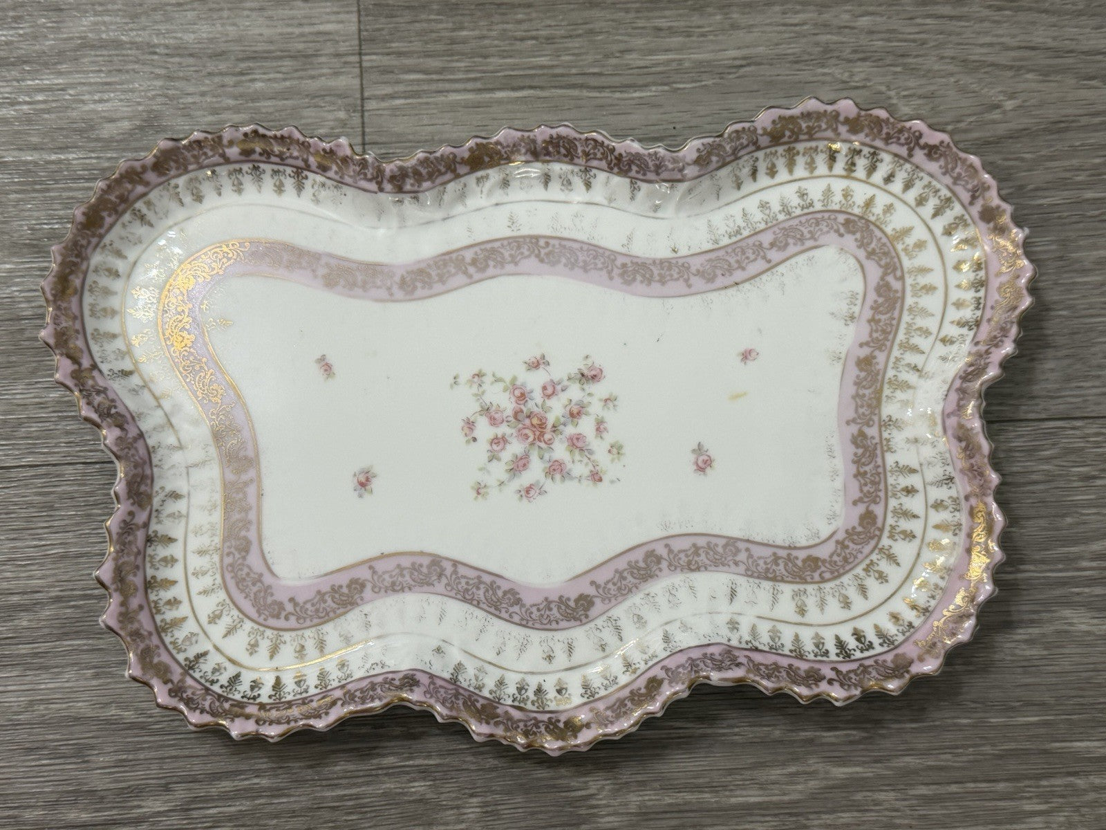 Victoria Carlsbad Austria Dresser Vanity Tray Floral Butterfly Shape Pinks
